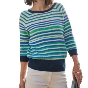 Pure Collection organic cotton blues multi striped top